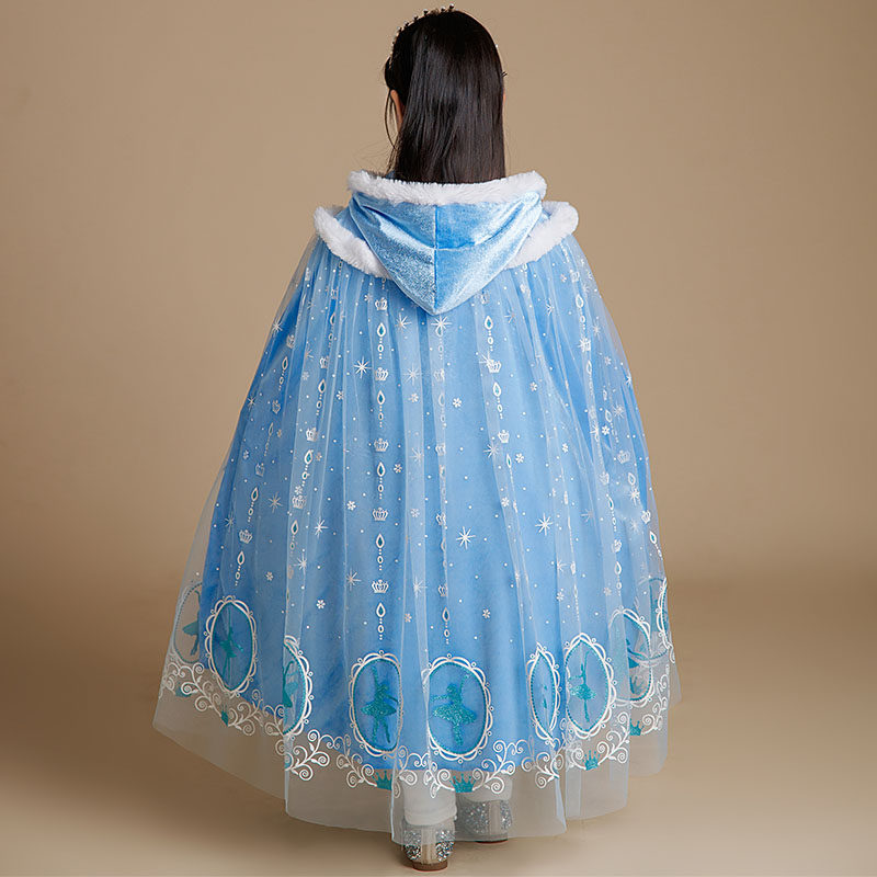 爱莎公主披风女童秋冬斗篷春节拜年儿童连帽披肩外搭冰雪加绒挡风