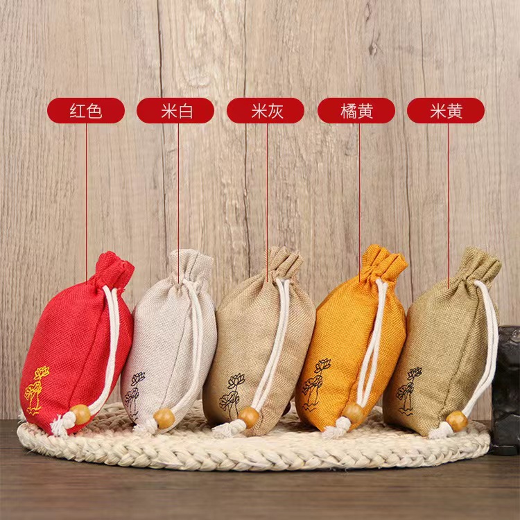 新款亚麻荷花袋香囊空袋子随身香囊布袋驱蚊民族风袋子式香包