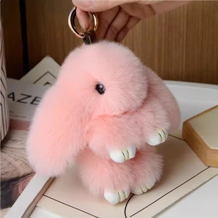 正版可爱雷克斯兔毛公仔小兔子汽车钥匙扣挂件迷你包包毛绒装死挂