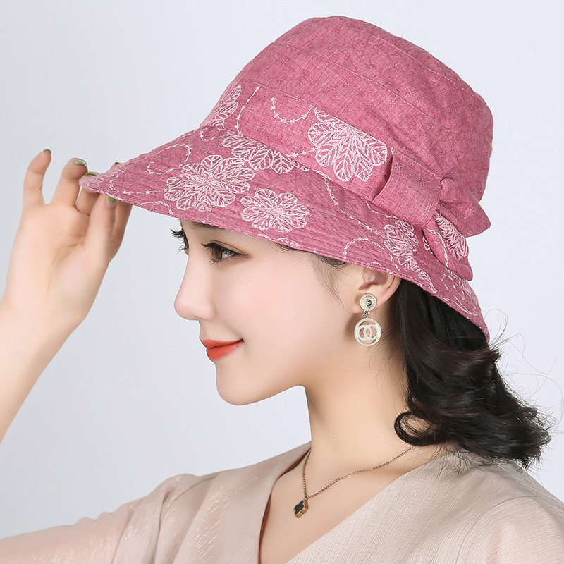 중년 및 노인 여성의 봄과 가을 모자 어머니의 얇은 챙이 큰 분지 모자 노인 천 모자 어부 모자 할머니 자외선 차단 천 모자