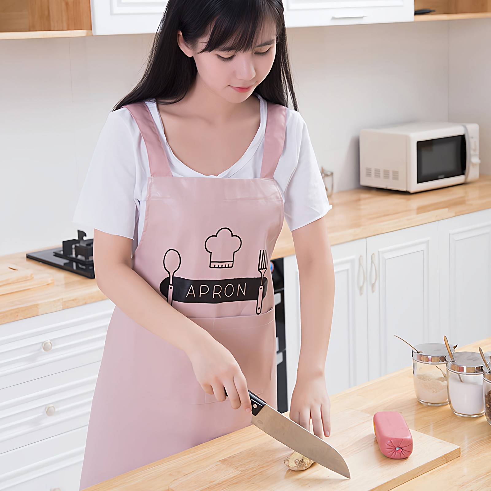 皮革围裙女可爱纯色家用厨房防水防油围腰工作服大人男罩衣可印字,家庭/个人清洁工具,围裙,淘宝优惠券,粉丝福利购,淘宝优惠卷