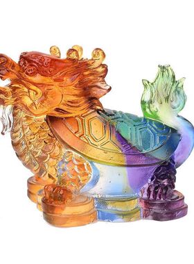 天然水晶琉璃龙龟神兽摆件工艺品家居客厅办公桌面摆设