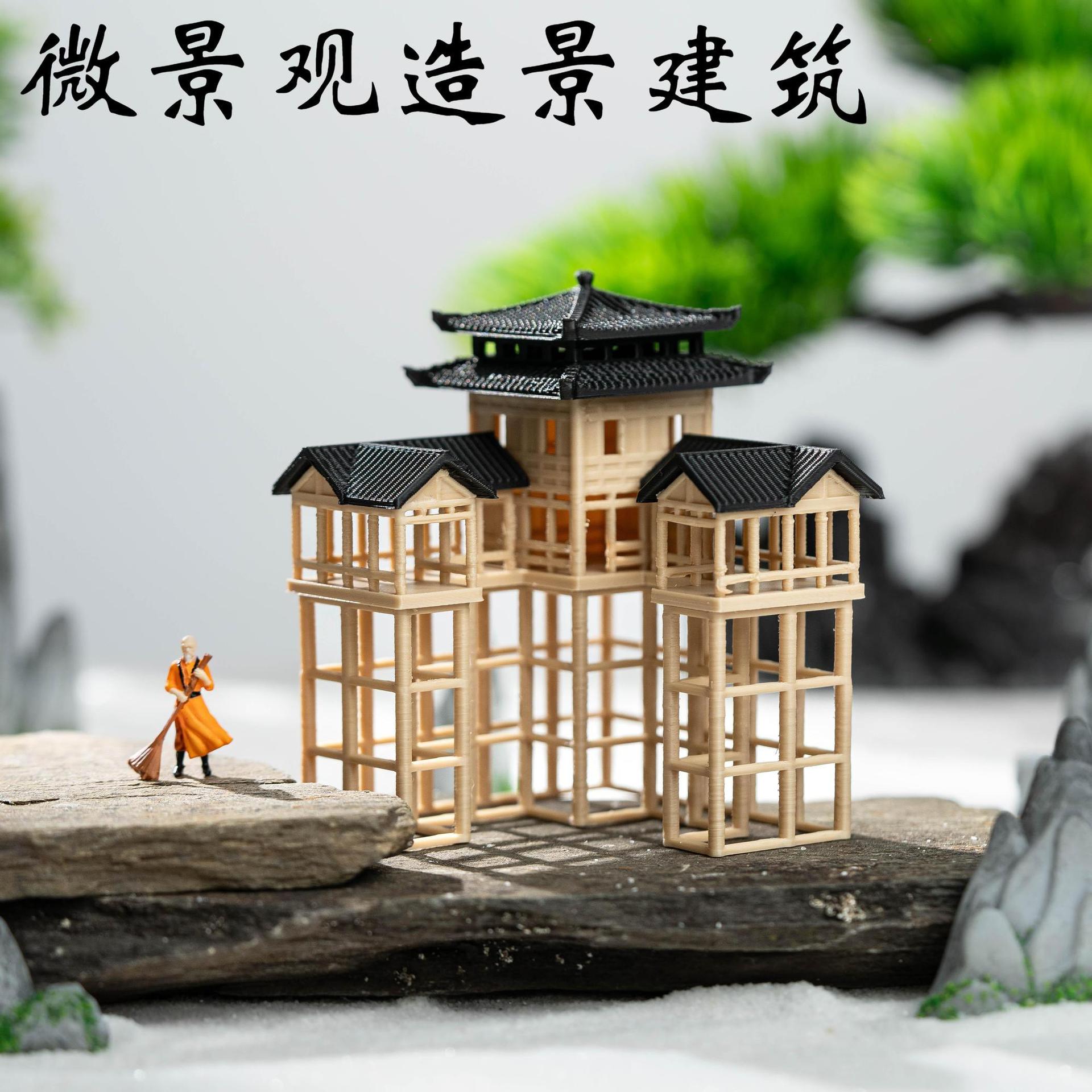 微景观成品建筑摆件模型望月亭微景观假山凉亭吸水石水陆缸盆景户