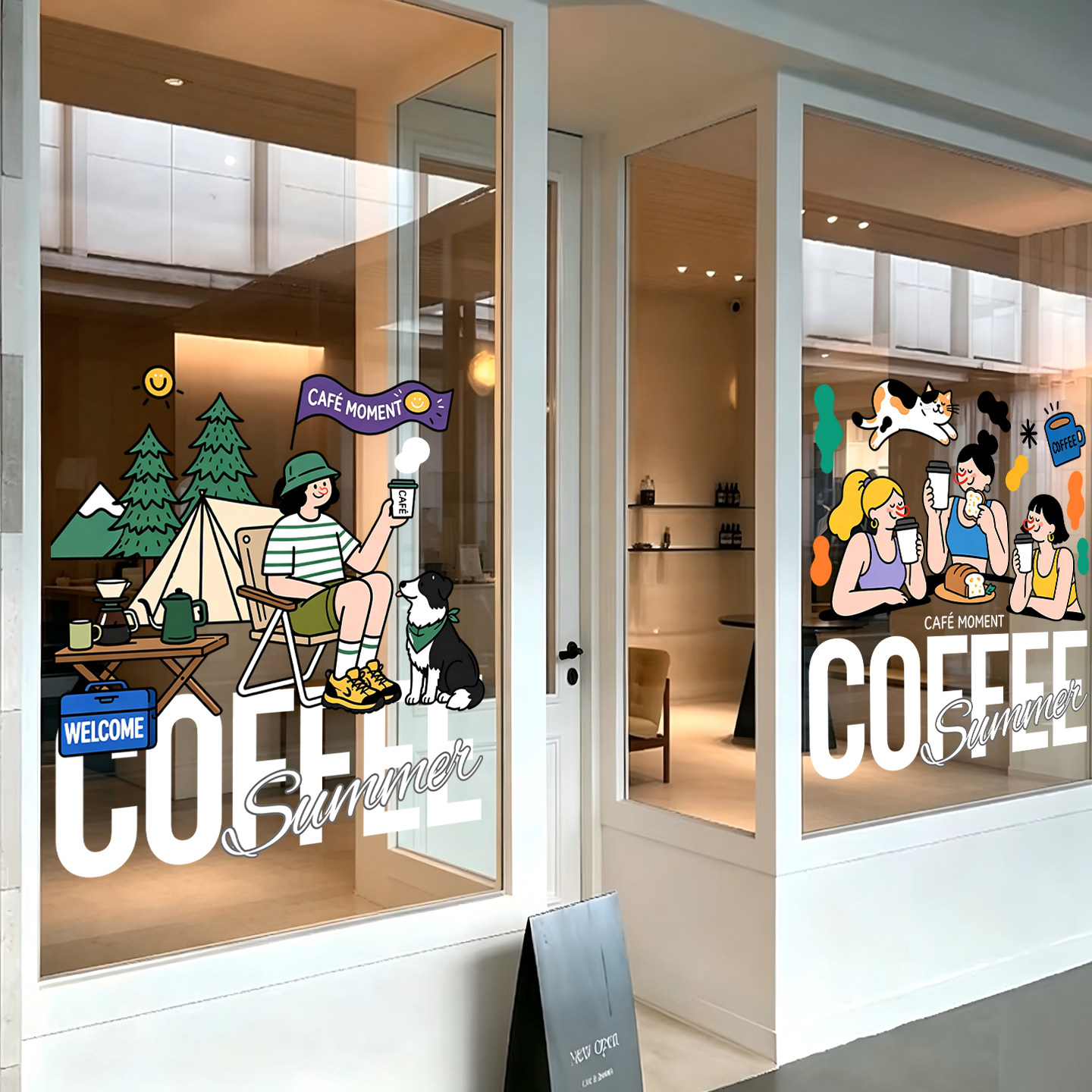 简约创意咖啡店玻璃贴纸装饰餐饮奶茶店橱窗网红氛围布置静电窗花