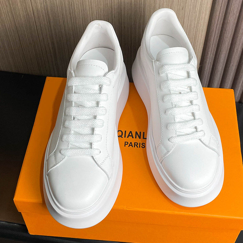 8厘米小个子内增高小白鞋女真皮春夏透气轻便显脚小松糕厚底女鞋