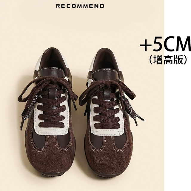 超软小羊皮~美拉德棕色德训鞋女内增高2025秋新款系带休闲阿甘鞋