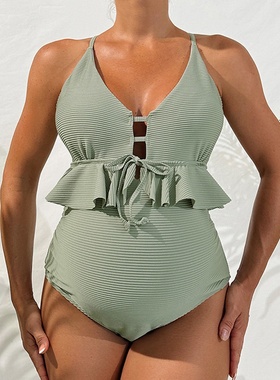 纯色系带孕妇一体式泳装Tie-Side Maternity One-Piece Swimwear