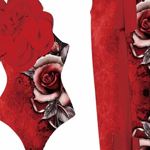 游泳衣女 金色单肩大花连体泳衣女度假休闲套装 queen2025新品 冬季