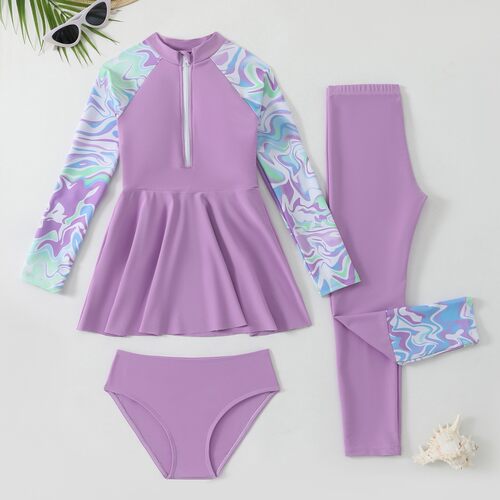 kids long-sleeve three-piece swimsuit女童长袖长裤三件套泳装