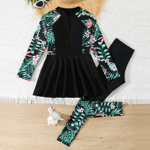 中大童长袖拉链两件套泳装kids long sleeve two piece swimsuit