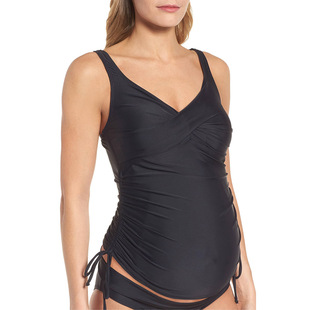 2018新款 性感印花交叉高腰褶皱比基尼分体泳衣 欧美肥婆加大码