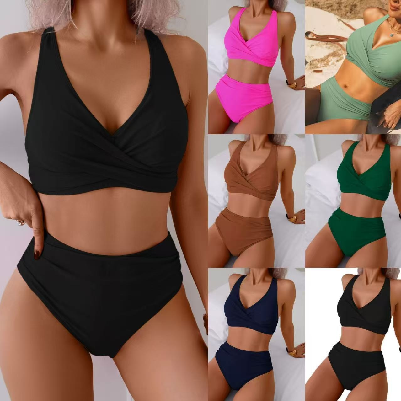 Solid color two-piece swimsuit bikini纯色女士分体泳装比基尼