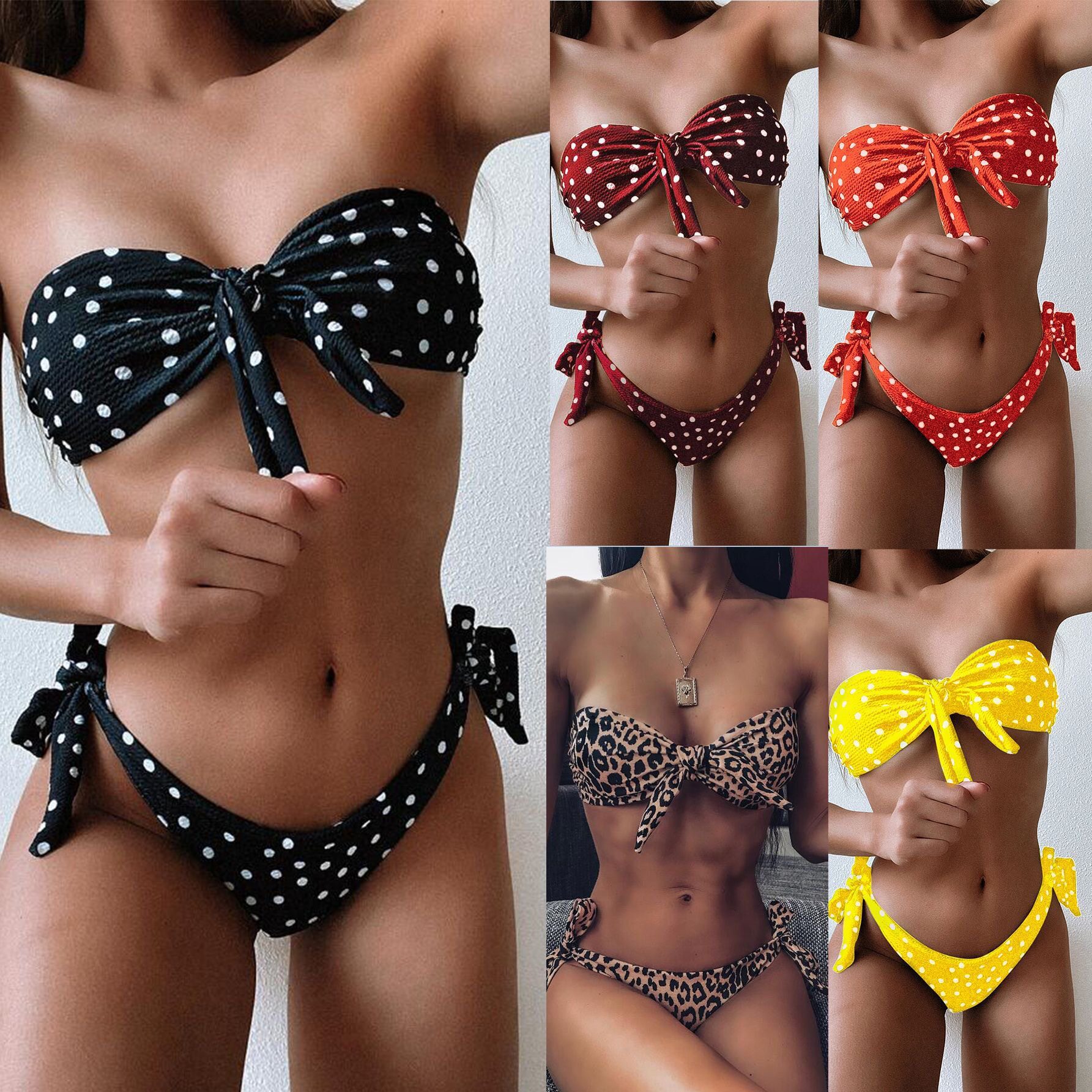 圆点印花性感比基尼分体泳衣Printed Two‑Piece Bikini Swimsuit