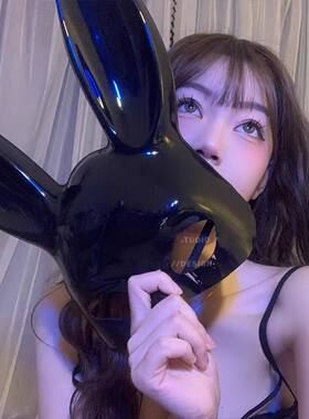 性感兔耳朵女郎蕾丝面罩半脸黑色面纱面具发箍眼罩套装拍照凹造型