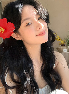 早春氛围感~甜美海边度假风仿真扶桑花发夹女波西米亚鸡蛋花发饰