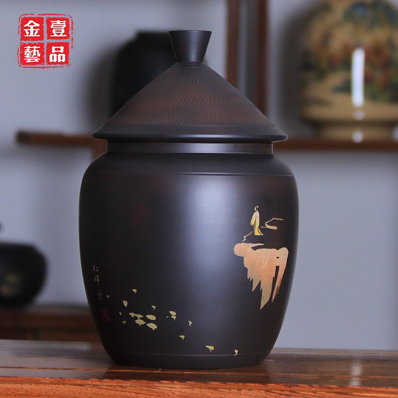 建水紫陶茶叶罐日用招待罐 /散茶罐生普散茶4两半明惠谷仓 仁F19