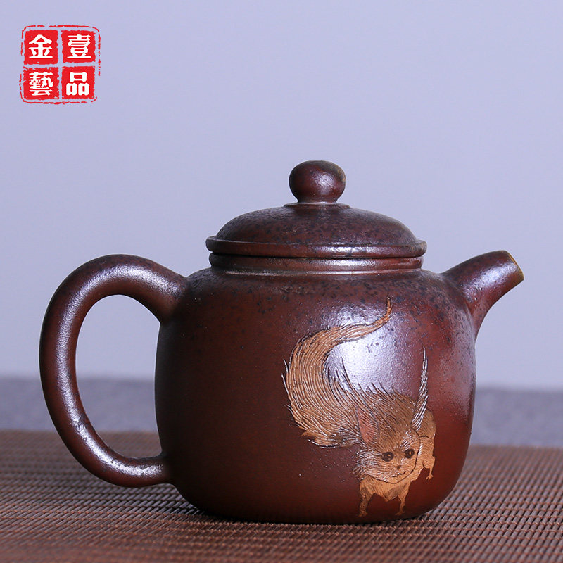 建水紫陶壶功夫茶壶柴烧壶茶具礼品 /重工彩填柴烧匏尊壶 陈W18