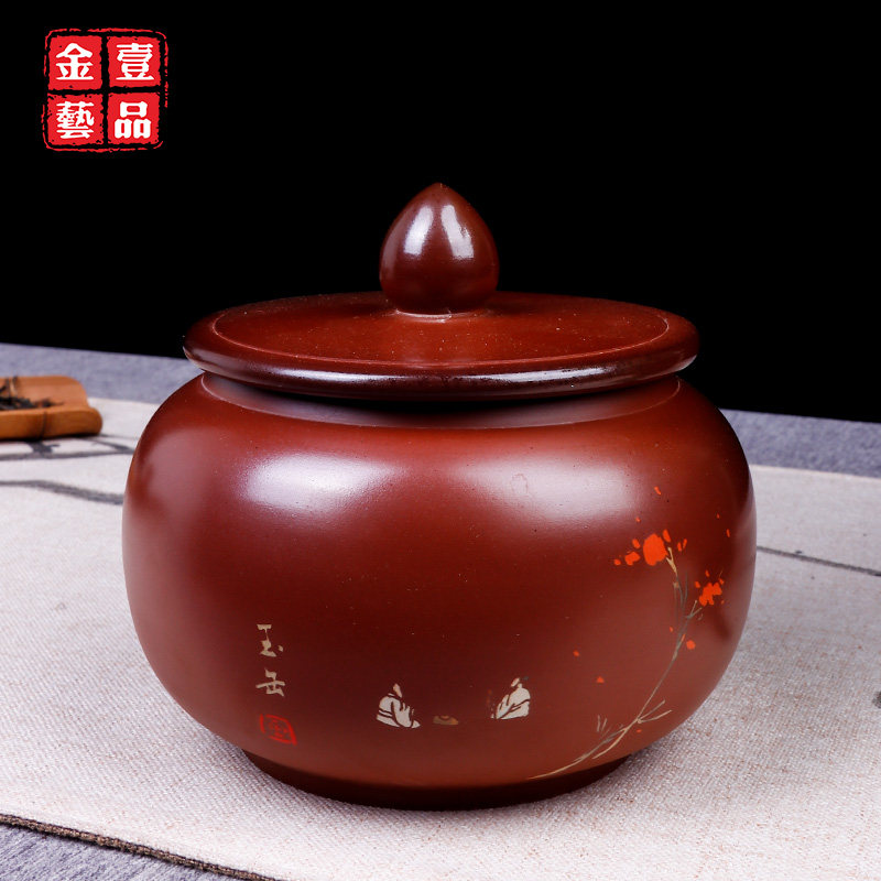 建水陶茶叶罐紫陶罐密封罐散茶罐一饼醒茶罐保鲜/柴烧醒茶罐G53-D