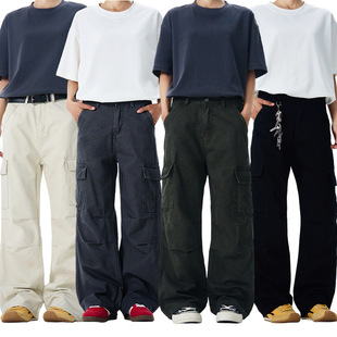 男女阔腿宽松直筒长裤 LKTM男装 裤 高街vintage水洗做旧工装 子 美式