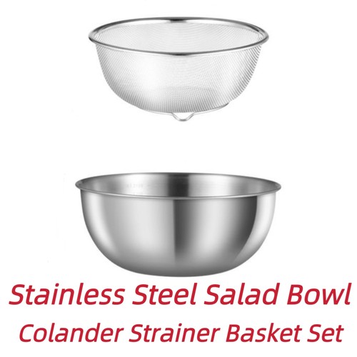 Salad Bowl Strainer Basket Set Stainless Steel Mixing Bowl