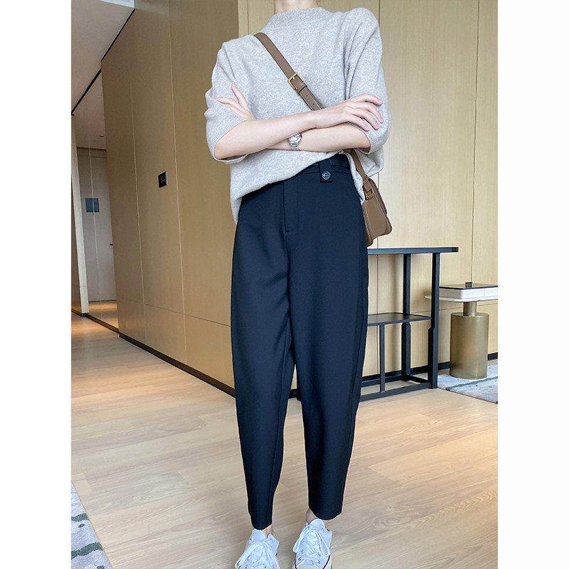 黑色西装裤女春秋宽松阔腿裤高腰垂感休闲裤子设计感女小众哈伦裤