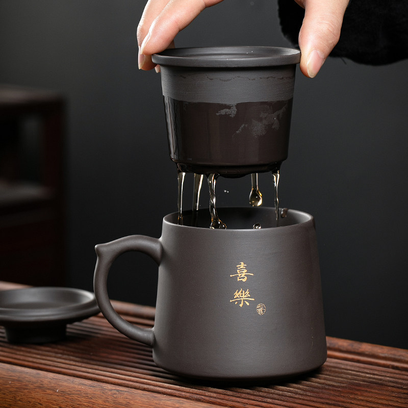 紫砂茶杯个人专用高档茶楼办公室泡茶杯过滤茶水分离杯喝茶的杯子