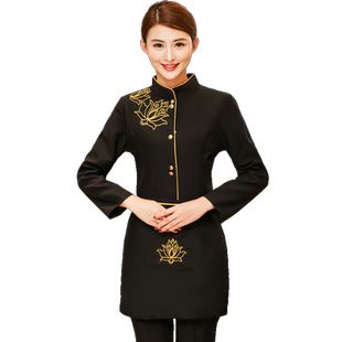 中餐厅服务员工作服长袖女餐饮火锅店中式饭店酒店农家乐秋冬装男