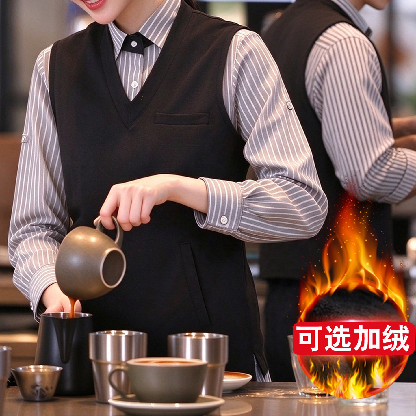 酒店KTV酒吧台球服务员工作服长袖马甲衬衫餐饮咖啡店西餐厅工装
