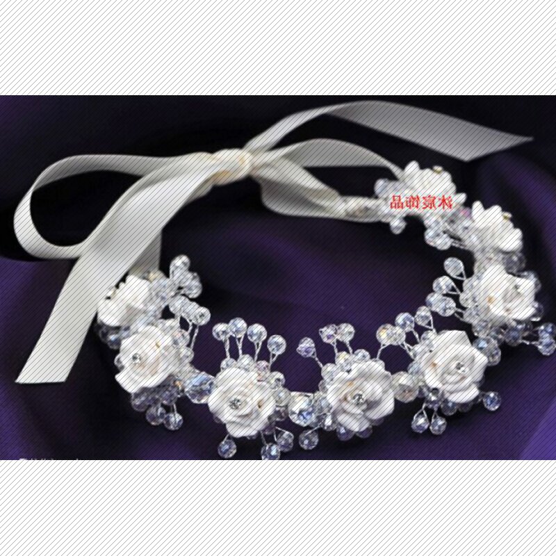 抖音新款新娘手工头饰白色手工水晶软陶头花韩式结婚发饰品婚纱额