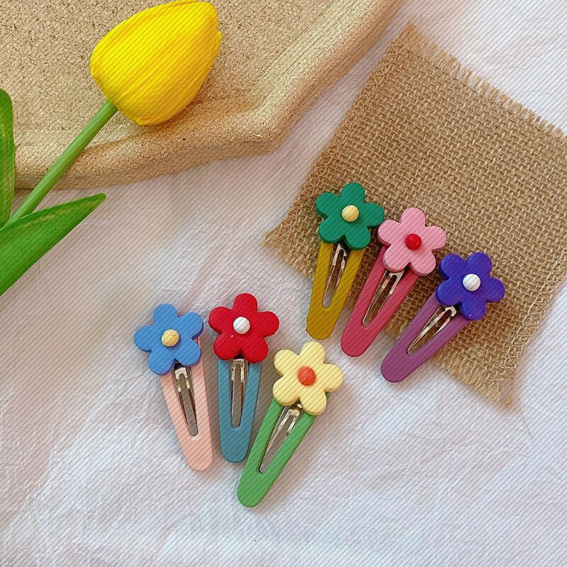 抖音同款ins泫雅风撞色软陶花朵发夹 韩国可爱童趣糖果色BB夹刘海