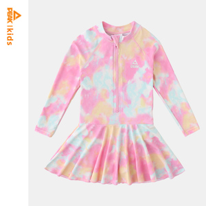 匹克儿童泳衣女童可爱公主连体裙式女孩长袖连体中大童学生游泳衣