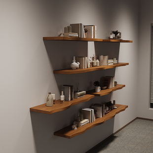 厨房一字隔板墙上木板置物架实木厨房壁挂木板分层板挂墙书架定制