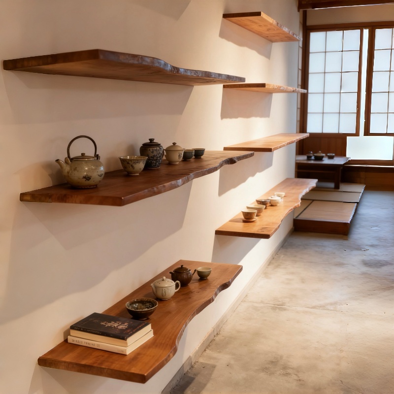 实木无痕壁挂一字隔板置物架