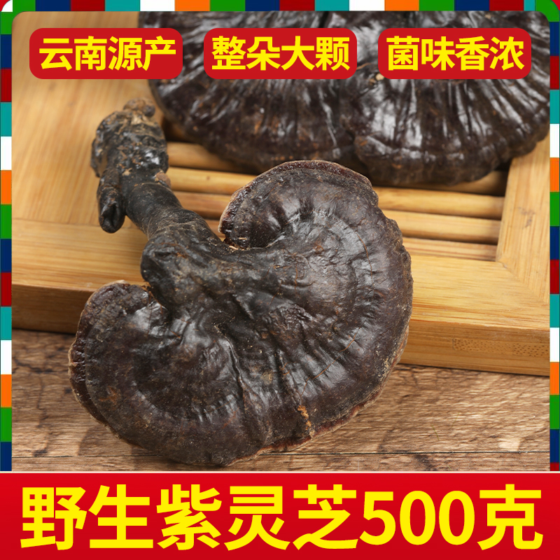 紫灵芝野生整枝干货云南深山不苦正品500g紫赤灵芝可切片煲汤泡茶