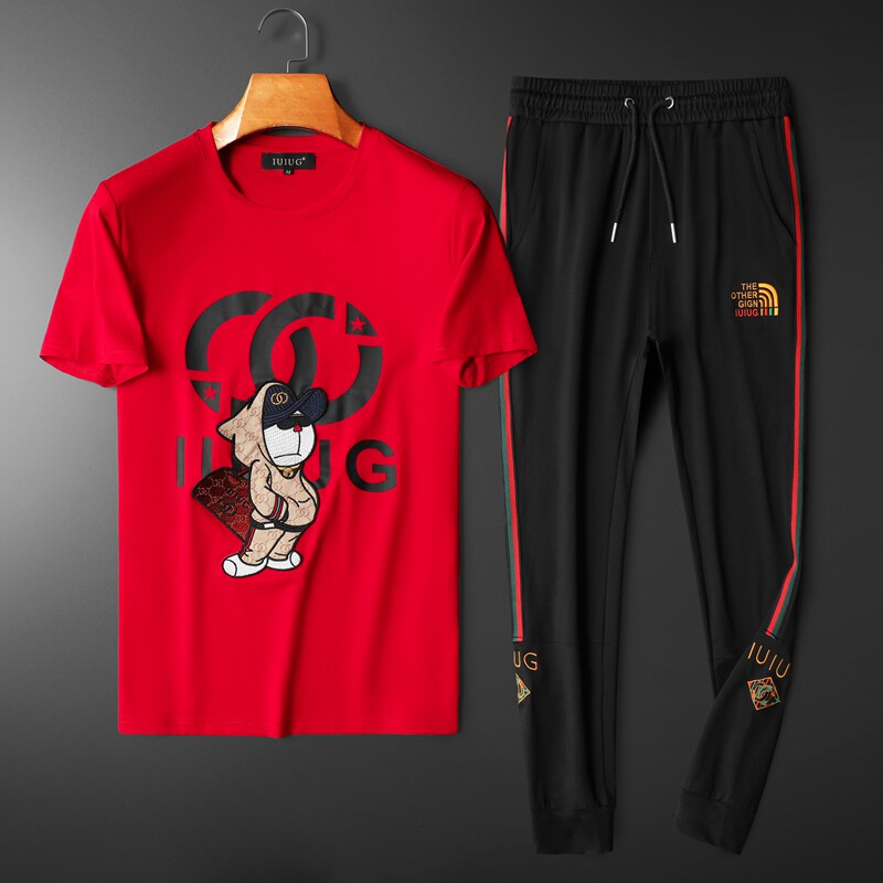 2022夏季伦古奇潮流丝光短袖运动休闲套装男D215-T27715-P205，男装休闲套装，电商D320(原D215)