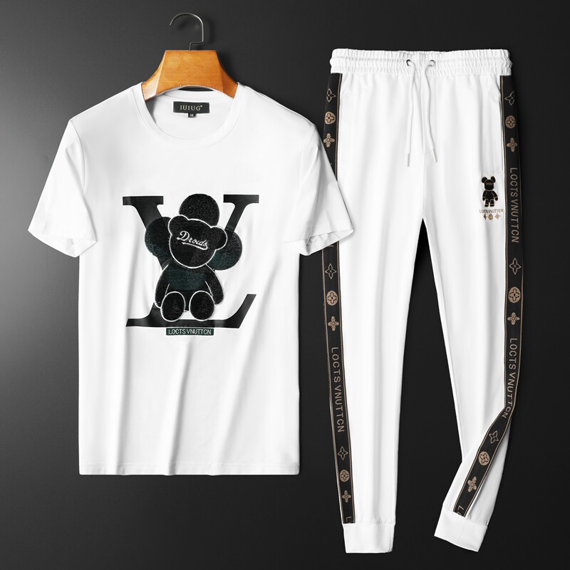 2022夏季伦古奇潮流丝光短袖运动休闲套装男D215-T27759-P205，男装休闲套装，电商D320(原D215)