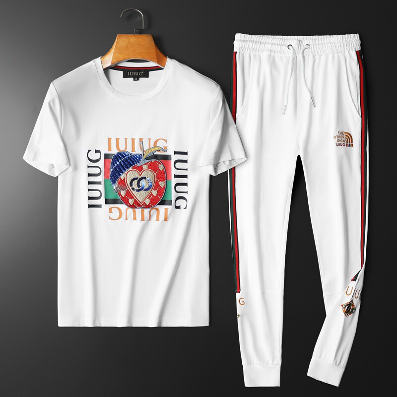 2022夏季伦古奇潮流丝光短袖运动休闲套装男D215-T27569-P205，男装休闲套装，电商D320(原D215)