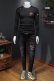 D215-27460-P852021秋季欧货新款刺绣丝光棉长袖卫衣打底衫上衣，男装T恤，电商D320(原D215)
