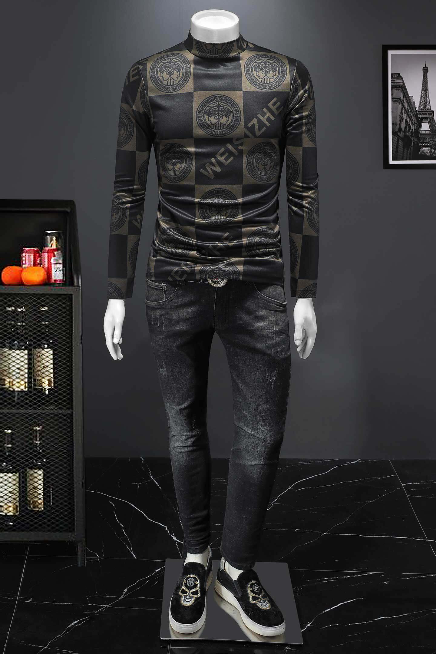 2025秋冬新款轻奢品质半高领双面绒打底衫D320-88366-P100,男装卫衣,电商D322
