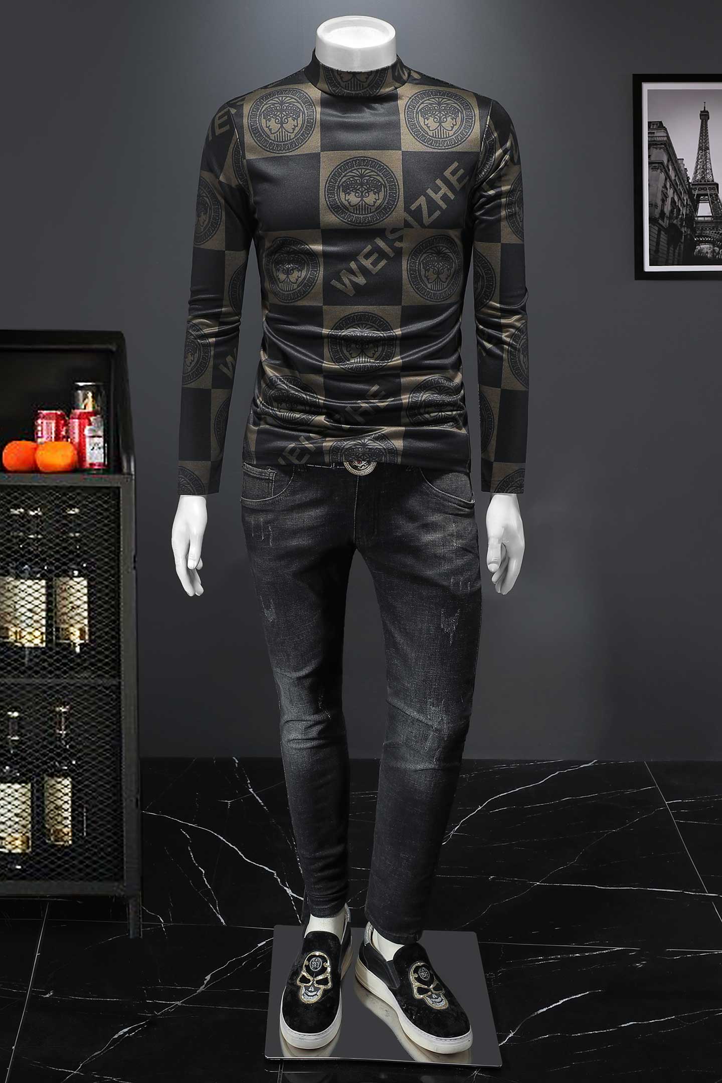 2025秋冬新款轻奢品质半高领双面绒打底衫D320-88366-P100,男装卫衣,电商D322