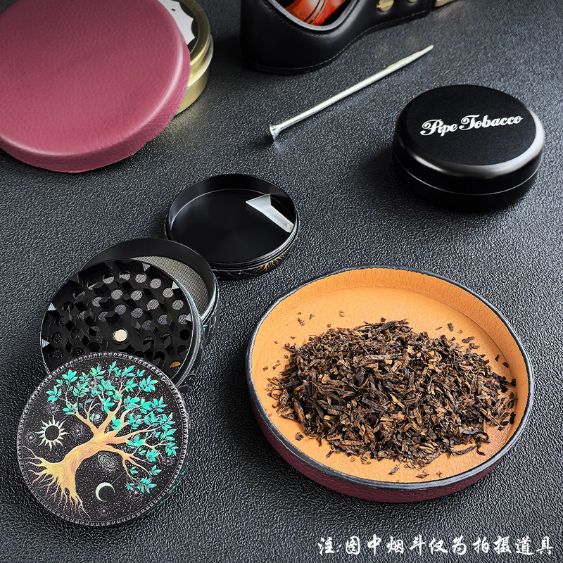 醒草盘头层植鞣牛皮便携真皮跑湿盘磨烟器烟丝盒压棒烟斗配件工具