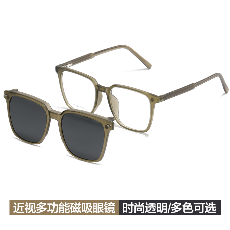 大视野磁吸近视眼镜框女潮大脸透明偏光防蓝光变色防紫外线镜架男