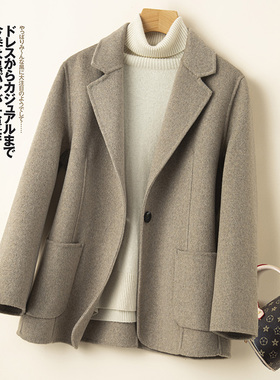 反季秋冬新款双面羊绒大衣女短款小个子高端气质高档西装毛呢外套