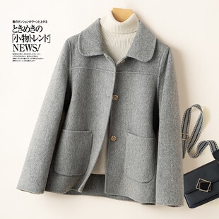 秋冬新款双面羊绒大衣女短款高端时尚黑色气质款高级感毛呢外套