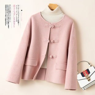 双面羊绒大衣女外套2024年新款女冬季复古纯色羊毛高端短款小香风