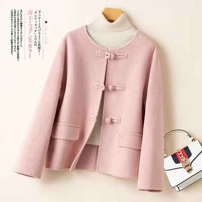 羊毛短款新中式双面羊绒大衣女