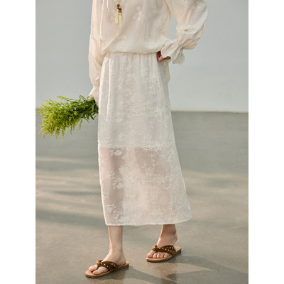 【花间一帘梦】歌铭法式复古蕾丝刺绣开衩半身裙春直筒裙BN0135D