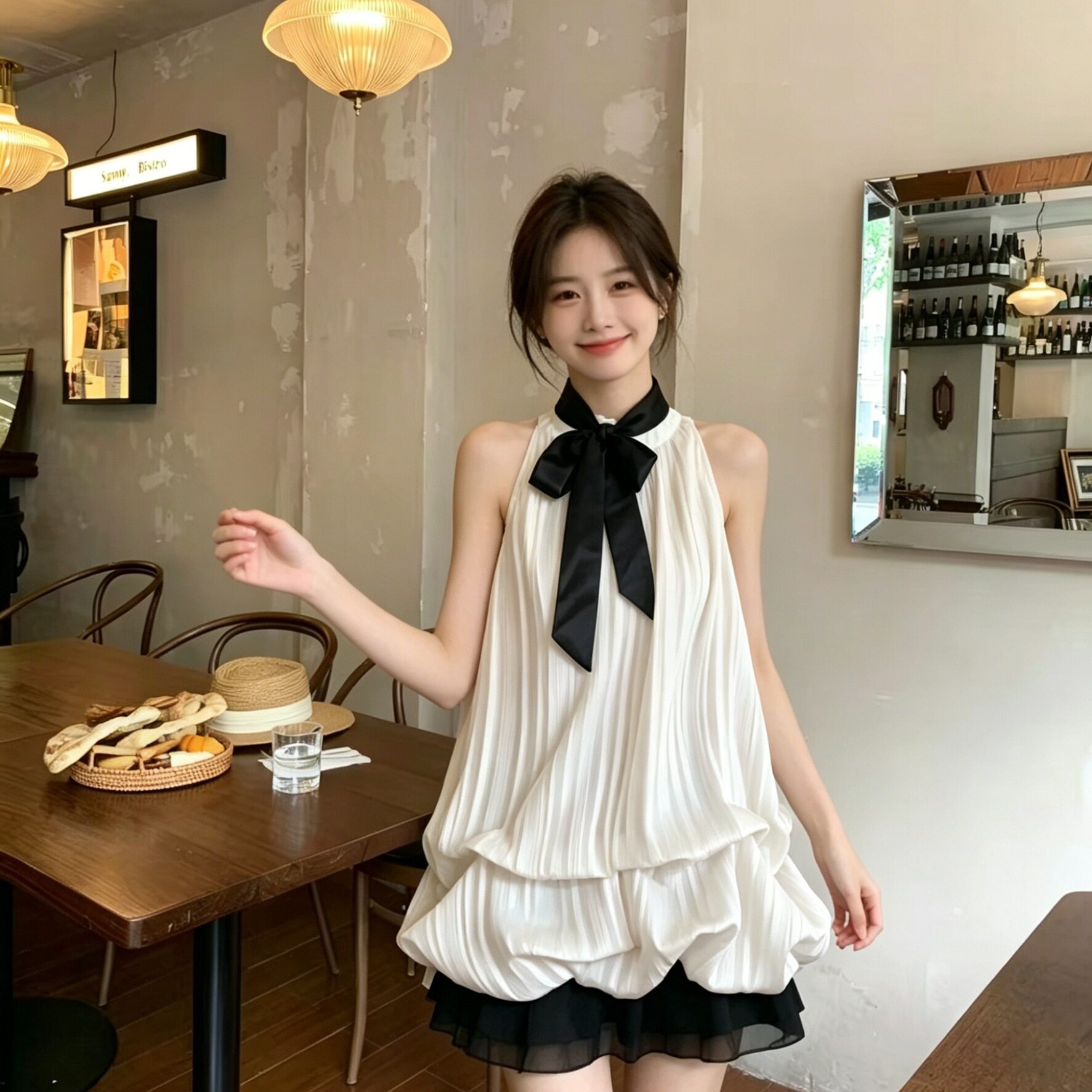 温柔风花苞短裙女夏季收腰