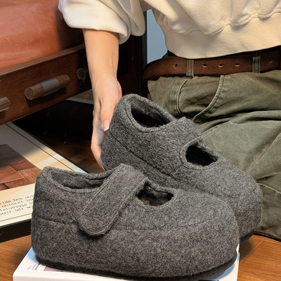 欧货毛呢松糕厚底毛毛鞋