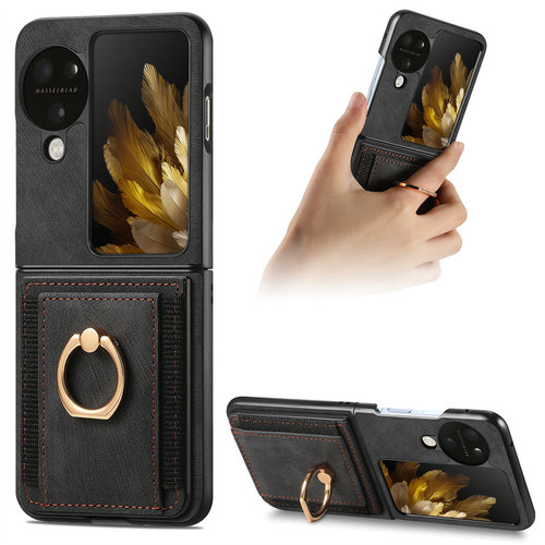 卡包指环适用oppo find n3 flip手机壳findn+flip2小折叠屏findn2filp支架find2filp女oppon3flip保护套2纯色